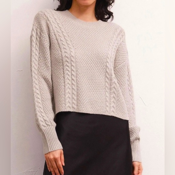 Z Supply Eternal Metallic Light Gray Cable Knit Sweater, Crew Neck, Holiday, XS - Picture 1 of 16